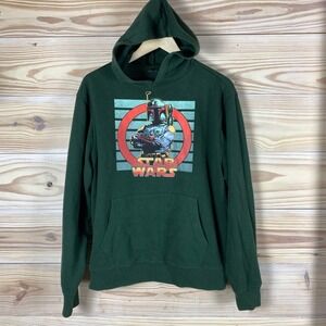 Star Wars Hoodie Mens Medium Green Boba Fett Graphic Fleece Pullover